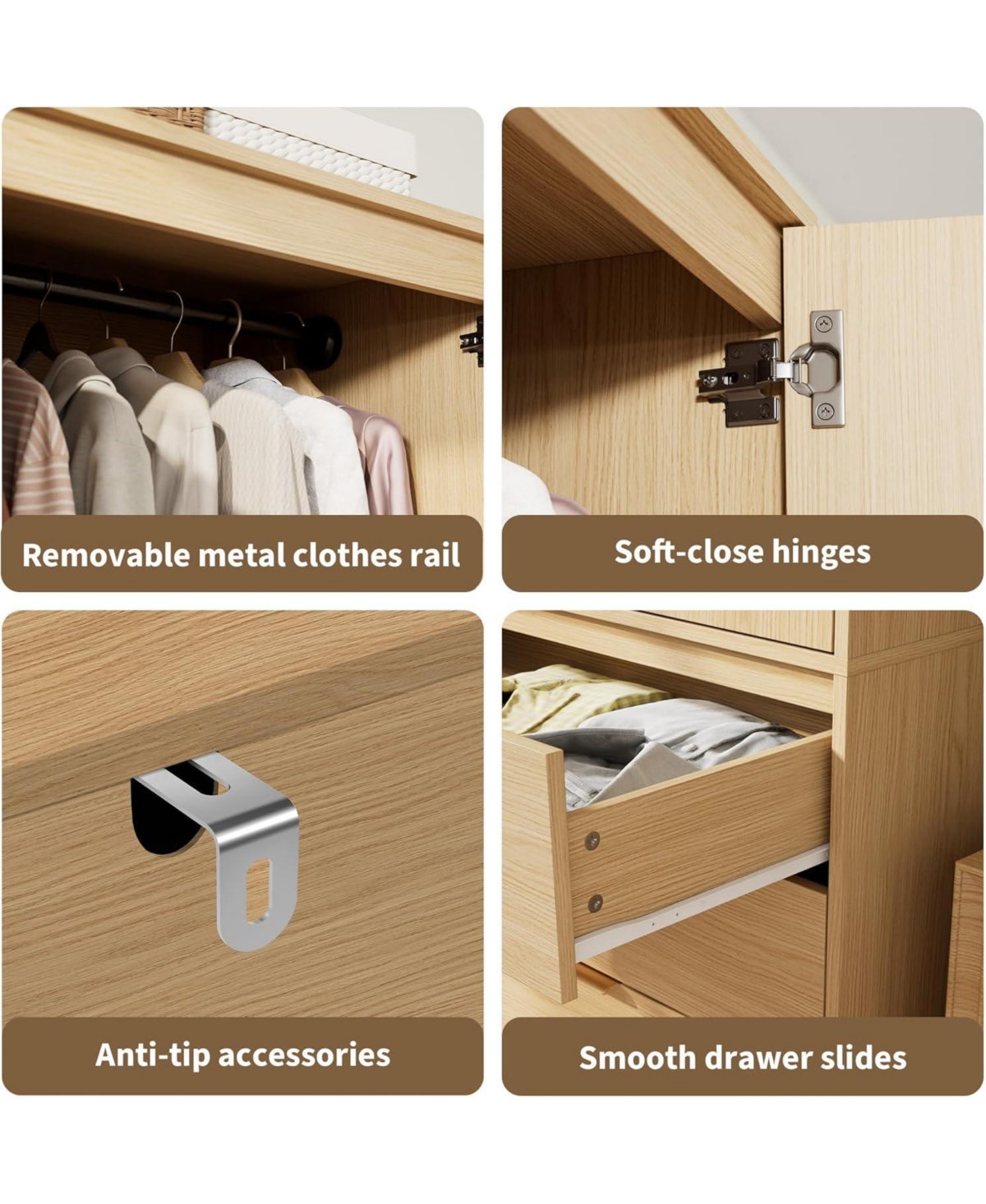 gaomon Armoire Wardrobe Closet, 69.5 inch Wooden Wardrobe Cabinet with 3 Drawers, Hanging Rod