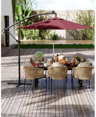  10feet Outdoor 360degree(s) Rotation Offset Patio Umbrella with Base, Sun Protection for Deck, Poolside, Backyard