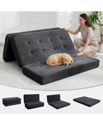 Corduroy Queen Size Tri-Folding Sofa Bed and Compressed Mattress - Multifunctional Floor Folding Couch for Small Apartment, Home Office
