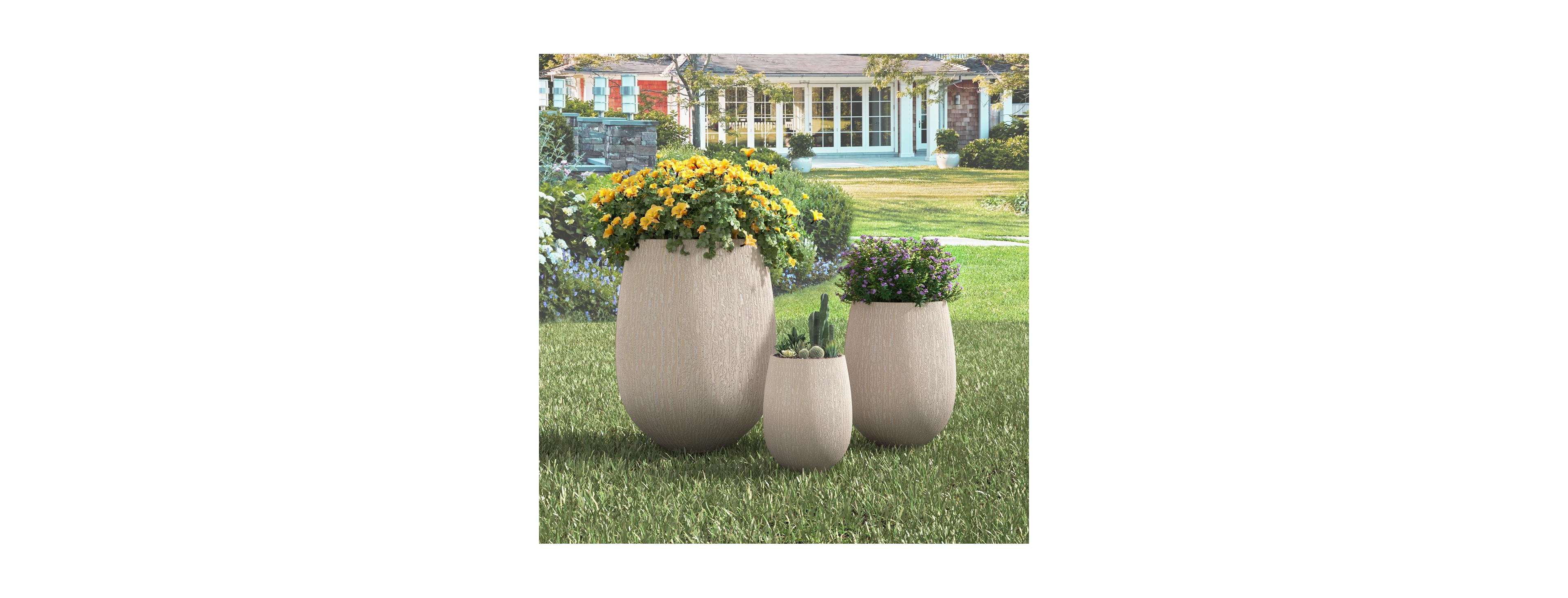 Streamdale Furniture Egg-Shaped Lightweight Stone-Look Planter Set of 3 with Drainage