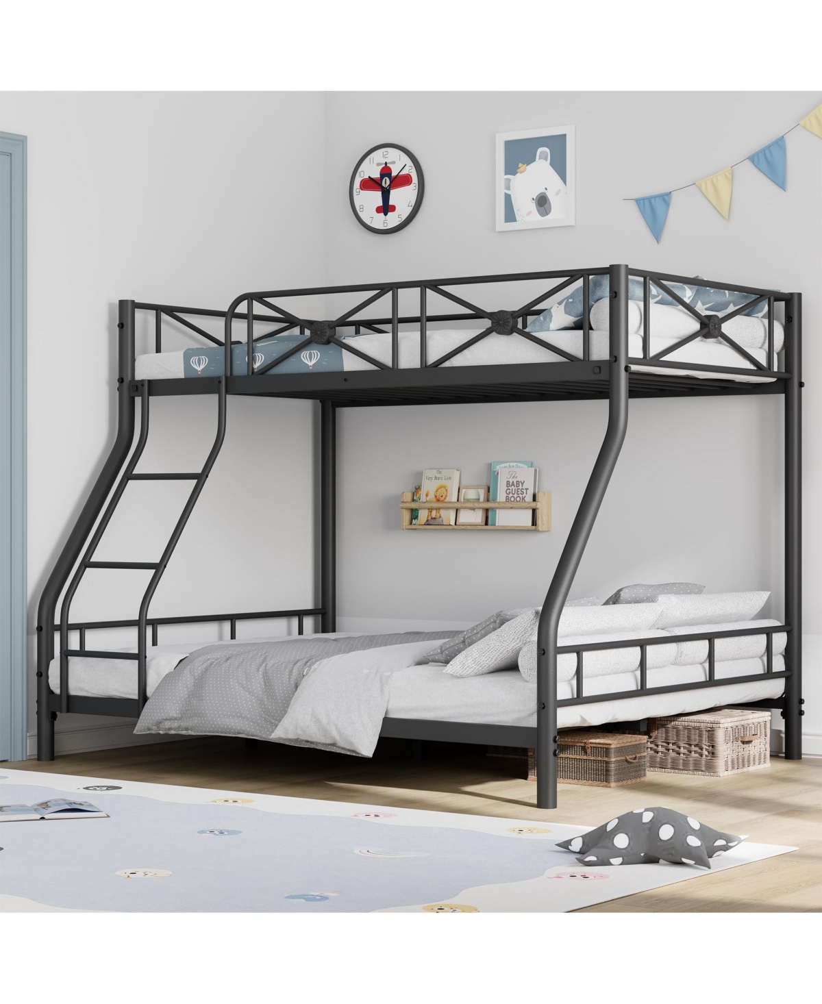 homfan Heavy Duty Metal Bunk Bed Modern Space, Saving Steel Frame with Safety Guard Rails, Ideal for Bedroom or Dormitory