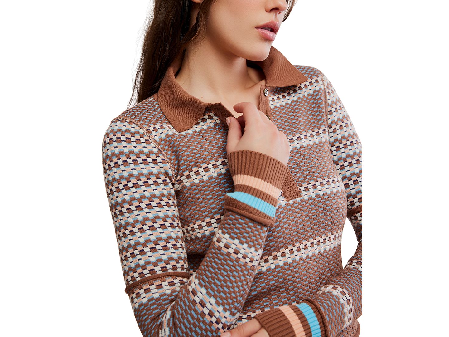Женский топ Free People Level Up хенли с длинным рукавом, цвет: Коричневый комбинированный — фото 4