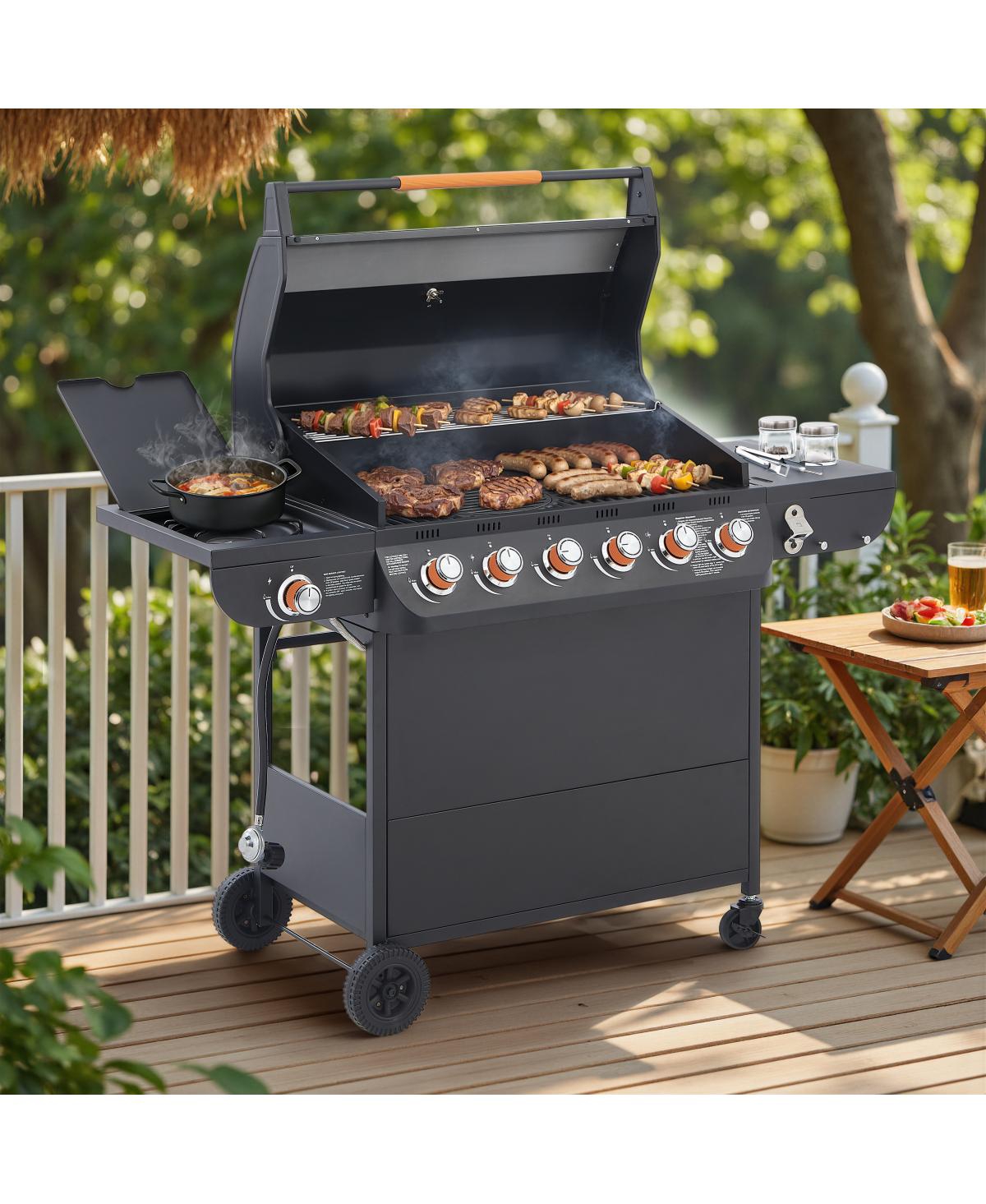 Streamdale Furniture 6-Burner Stainless Steel Propane Gas Bbq Grill with Side Burner