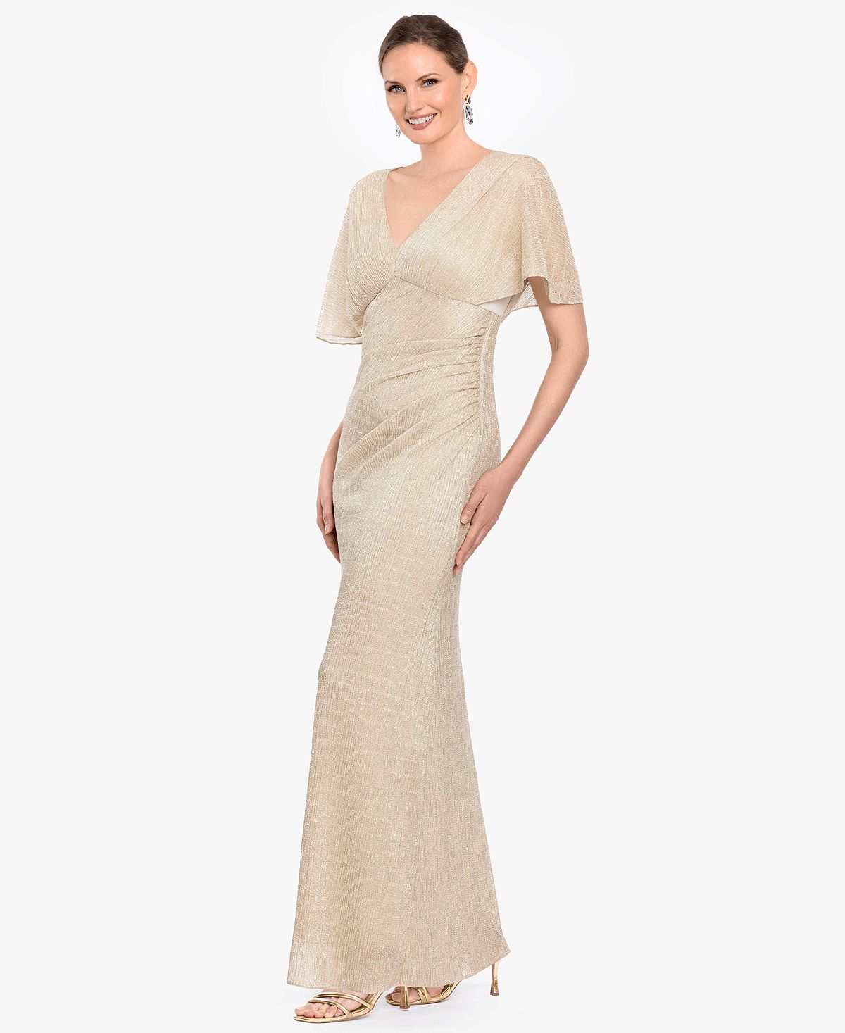 B&A By Betsy and Adam Women's Flutter-Sleeve V-Neck Ball Gown view 2 — MAYCSS fashion products