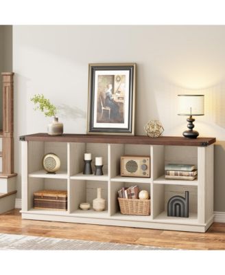 8 Cube Storage Organizer Bookshelf, Farmhouse Horizontal Bookcase, 62 Inch Wood Storage Bookcase for Entryway