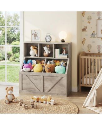 Kids Bookshelf, Kids Bookshelf and Toy Storage Toy Storage Organizer 6-Cube Shelves, 2 Large Bottom Storage Bins