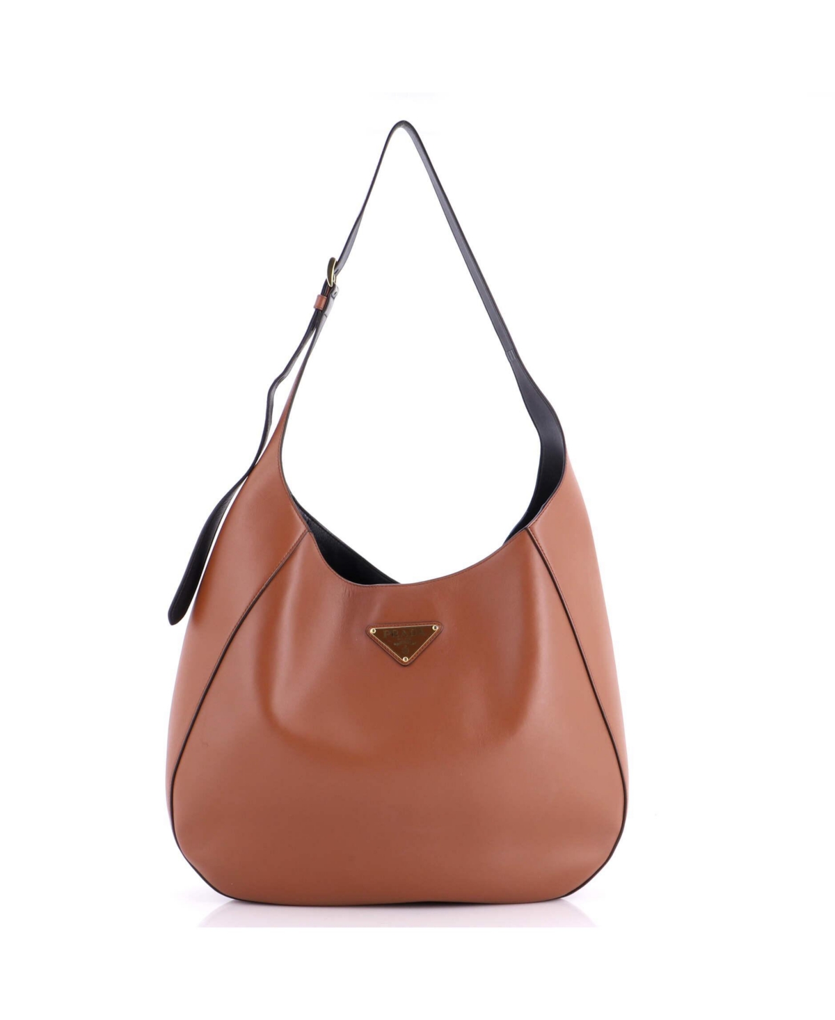 Pre-Owned Prada Large Triangle Logo Curved Hobo City Calf