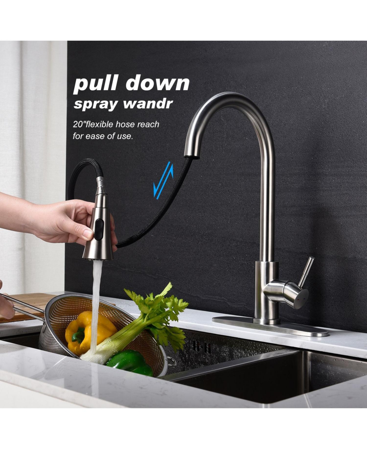 Phying High Arc Single Handle Kitchen Sink Faucet Single Level Stainless Steel Pull down Sprayer Faucet Brushed Nickel Finish