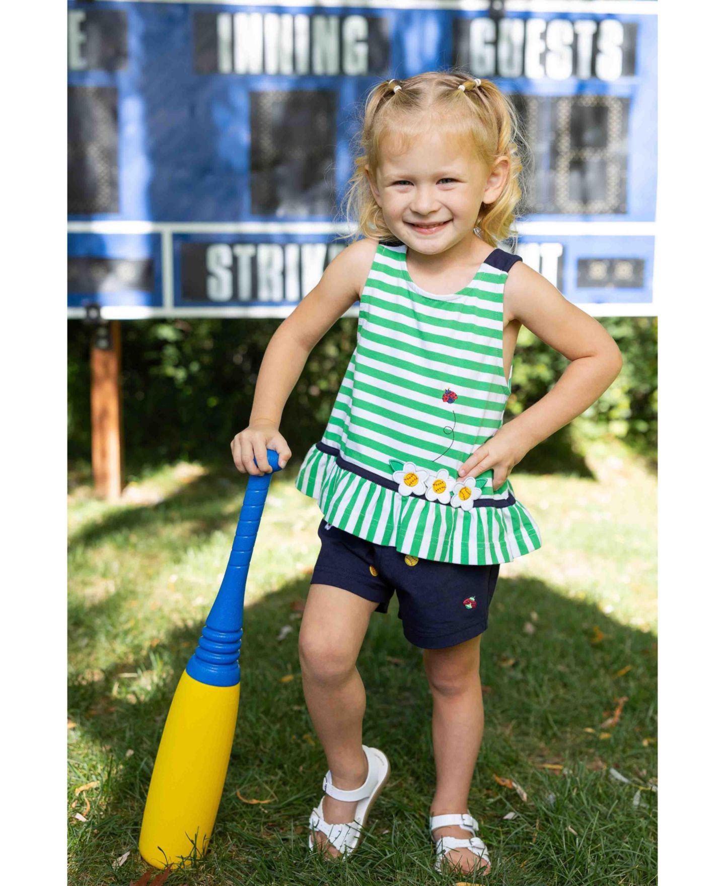 Комплект Florence Eiseman Knit Short Set With Softballs, Flowers, Ladybug для девочек, цвет: Зелёный — фото 4