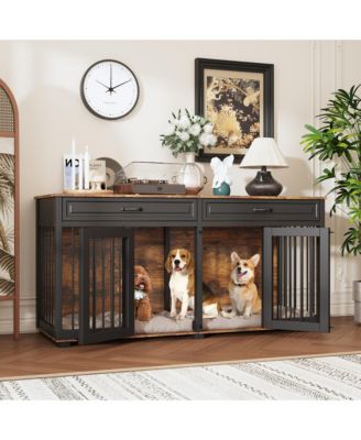 Indoor Dog Crate Furniture, Dog Cage Kennel with 2-Drawers