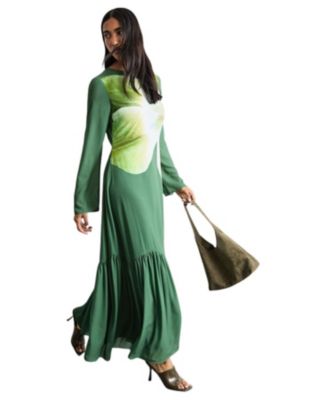 Women's Chiffon Placement Print Midaxi Dress