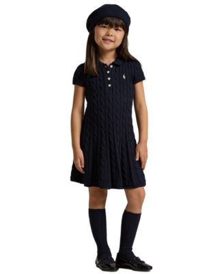 Girls' 2T-6X Cable-Knit Polo Sweater Dress
