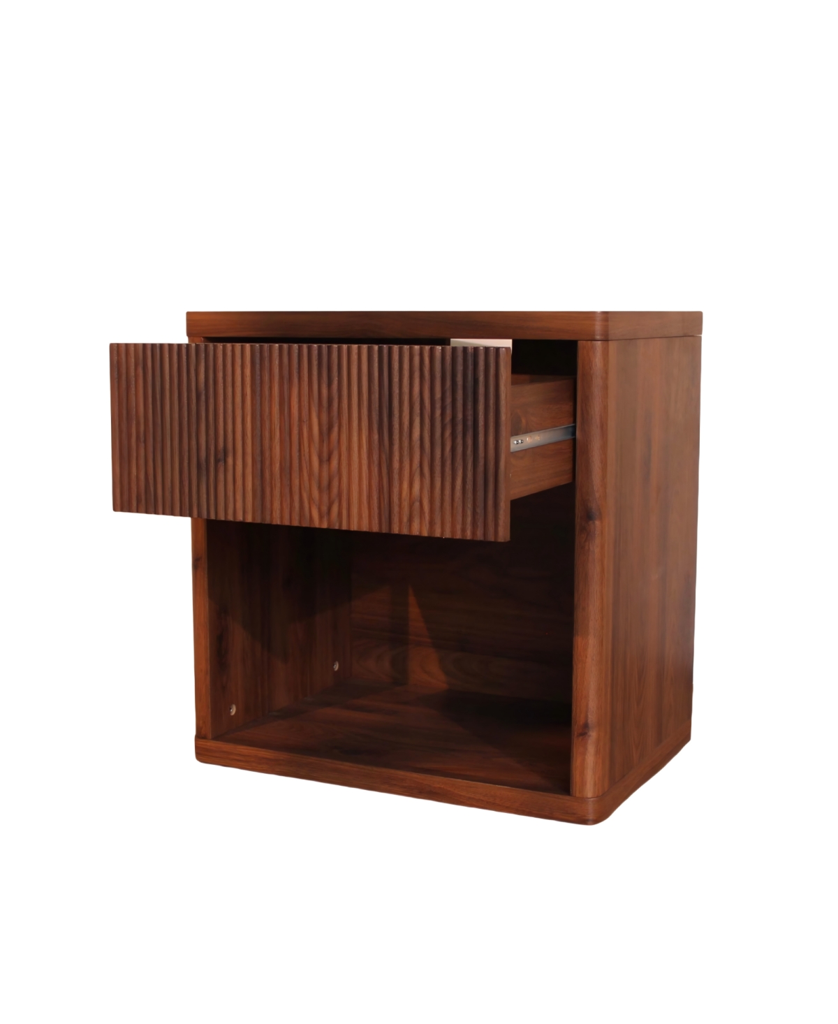 Rainsken Fluted Nightstand with Drawer Storage, Mid Century Bedside Table with Open Compartment, Wood End Table for Bedroom