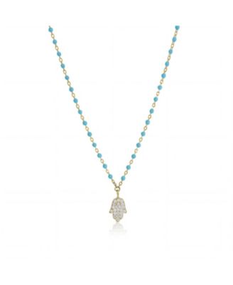 Enamel Bead Hamsa Necklace 14K Gold-Plated Sterling Silver