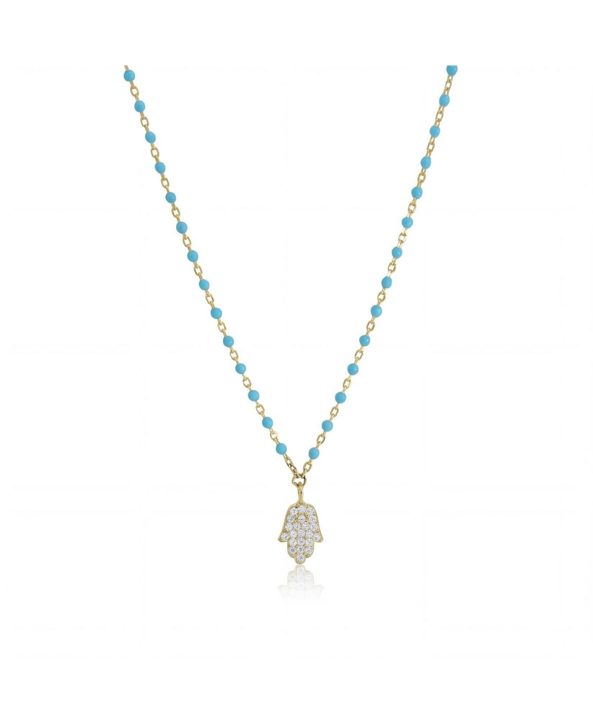The Lovery Enamel Bead Hamsa Necklace 14K Gold-Plated Sterling Silver - Blue enamel