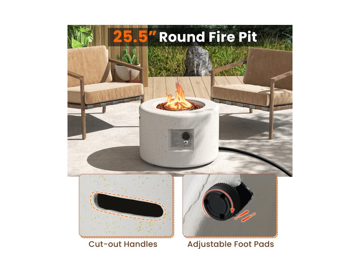 Mondawe Round Terrazzo Propane Gas Fire Pit Protective Pvc Cover Lava Rocks Included