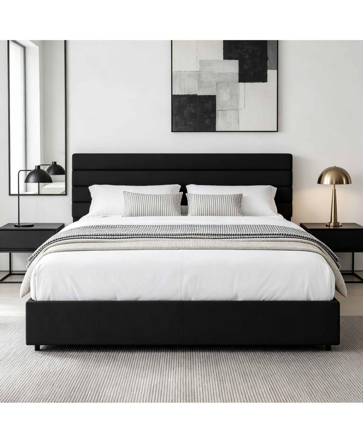 gaomon Velvet Upholstered Storage Bed with 4 Drawers - Platform Frame Soft Headboard, No Box Spring Needed, 800 lbs Capacity