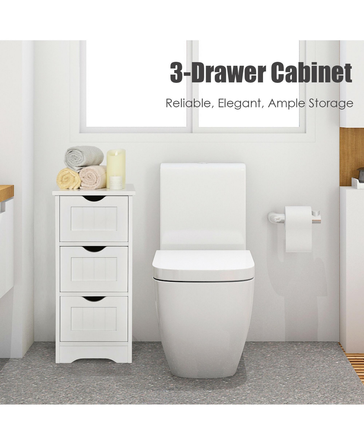 Costway Floor Storage Cabinet Bathroom Organizer Free Standing 3 Drawers