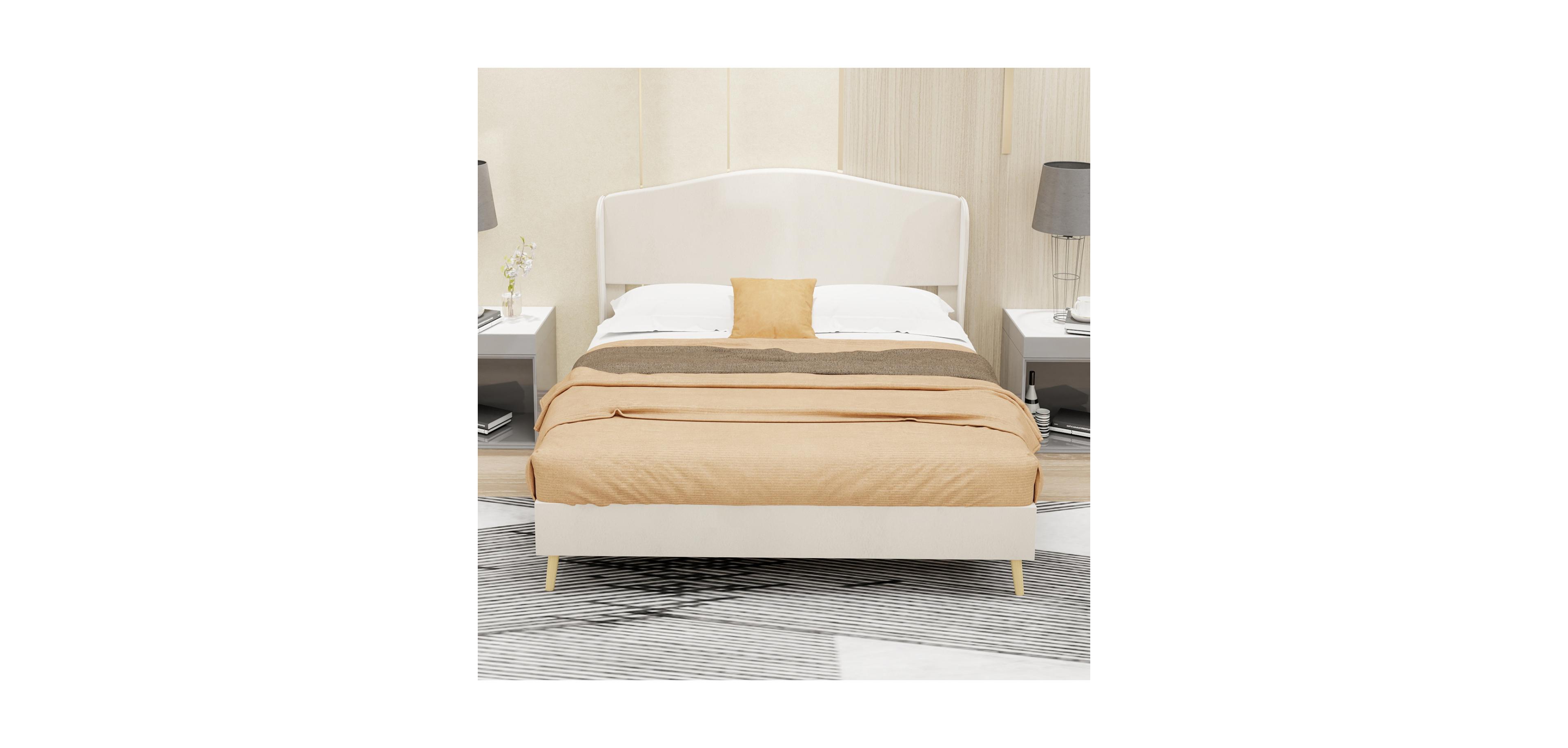 Rainsken Velvet upholstered bed Frame with Headboard, Sturdy and Durable, Wood Slats