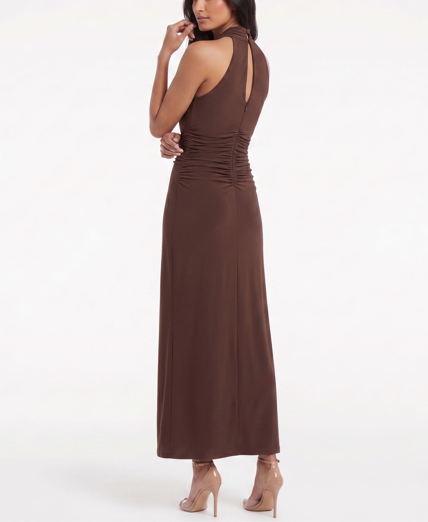 Женское платье Taylor Ruched Sleeveless Cowl Neck, цвет: Тёмно-коричневый — фото 3