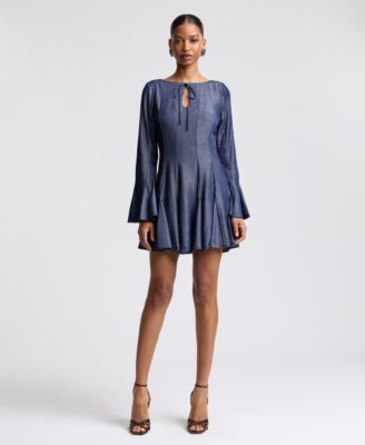 Women's Boat Neck Bell-Sleeve Mini Dress