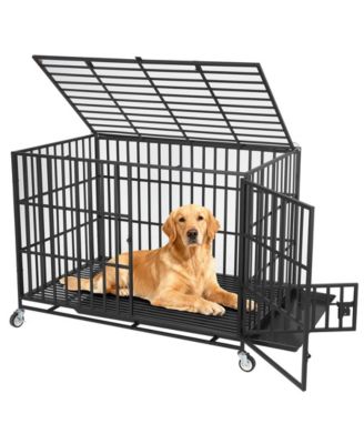 Heavy Duty Escape-Proof Metal Dog Crate for Dogs Steel Kennel with 3 Doors, Double Lock, Removable Tray Locking Wheels, Indoor Cage