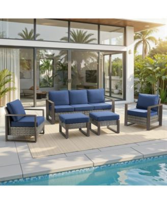 5 Pieces Outdoor Furniture-High Back Outdoor Wicker Couch Patio Chairs Set of 2 with Comfy Cushions Ottomans Patio Furniture Set