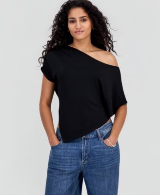 Juniors' Asymmetric Short-Sleeve Poncho