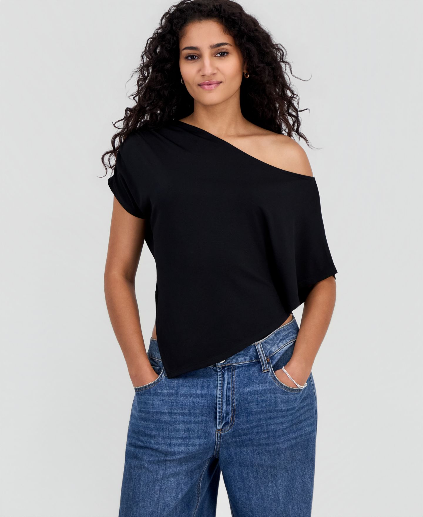 Just Polly Juniors' Asymmetric Short-Sleeve Poncho, цвет: Чёрный — фото 1