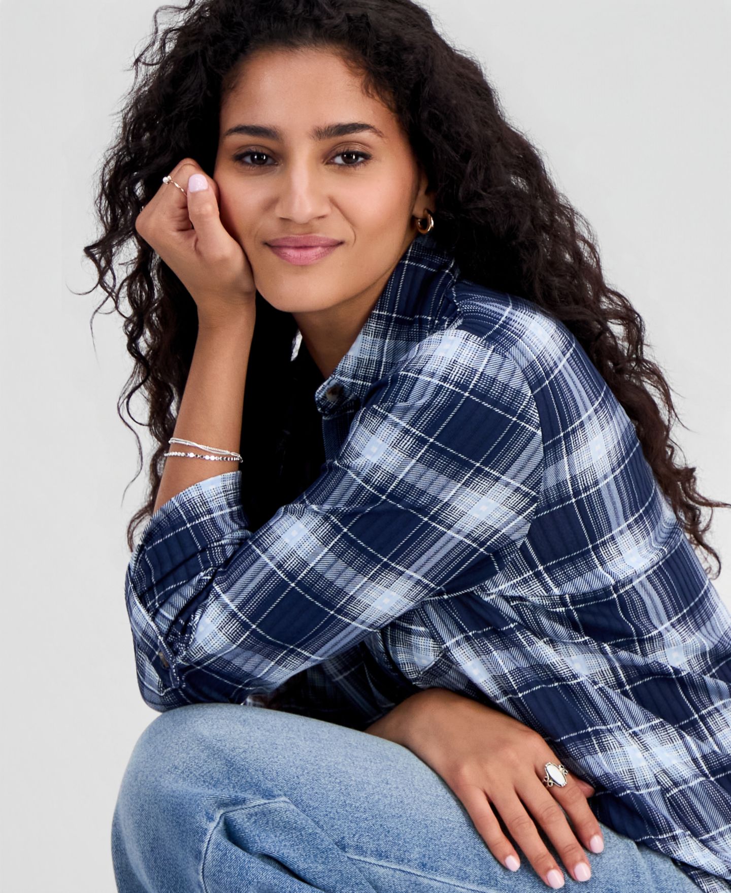 Женская рубашка Just Polly Juniors' Plaid Knit, цвет: Тёмно-синий — фото 3