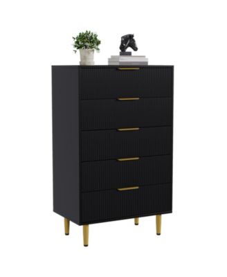 Modern Fluted 5-Drawer Dresser with Gold Handles and Metal Feet for Bedroom, Living Room, Entryway, Nursery