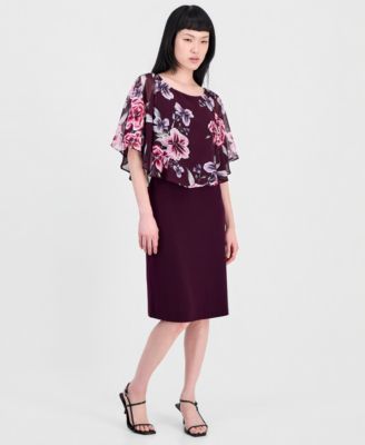 Women's Chiffon-Overlay Cape Dress