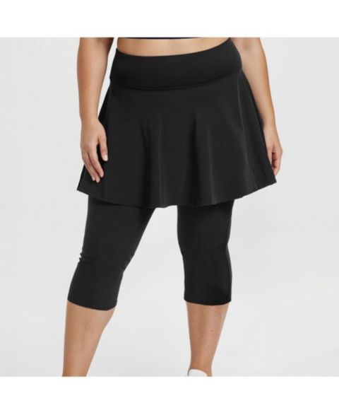 Женская юбка-шорты Calypsa Plus Size Chlorine Resistant High Waisted Flared Swim Skort With Attached Capri, цвет: Чёрный