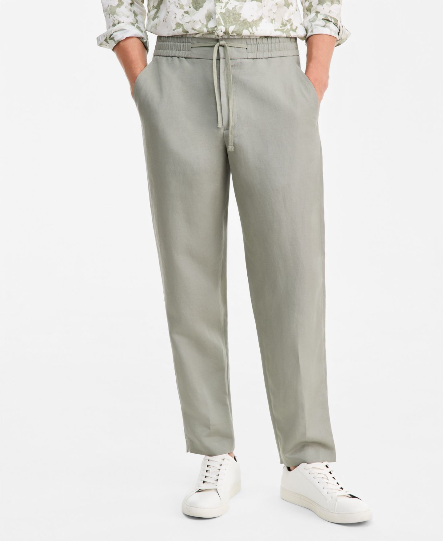 Мужские брюки Alfani Lightweight Linen Drawstring, цвет: Зелёный — фото 1