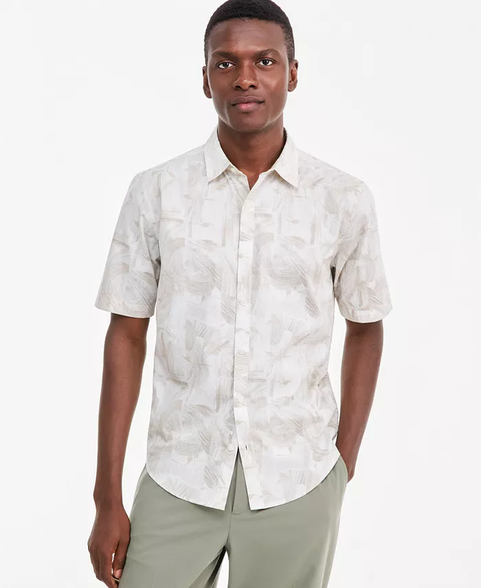 Men's Brushed Geometric Poplin Short-Sleeve Shirt