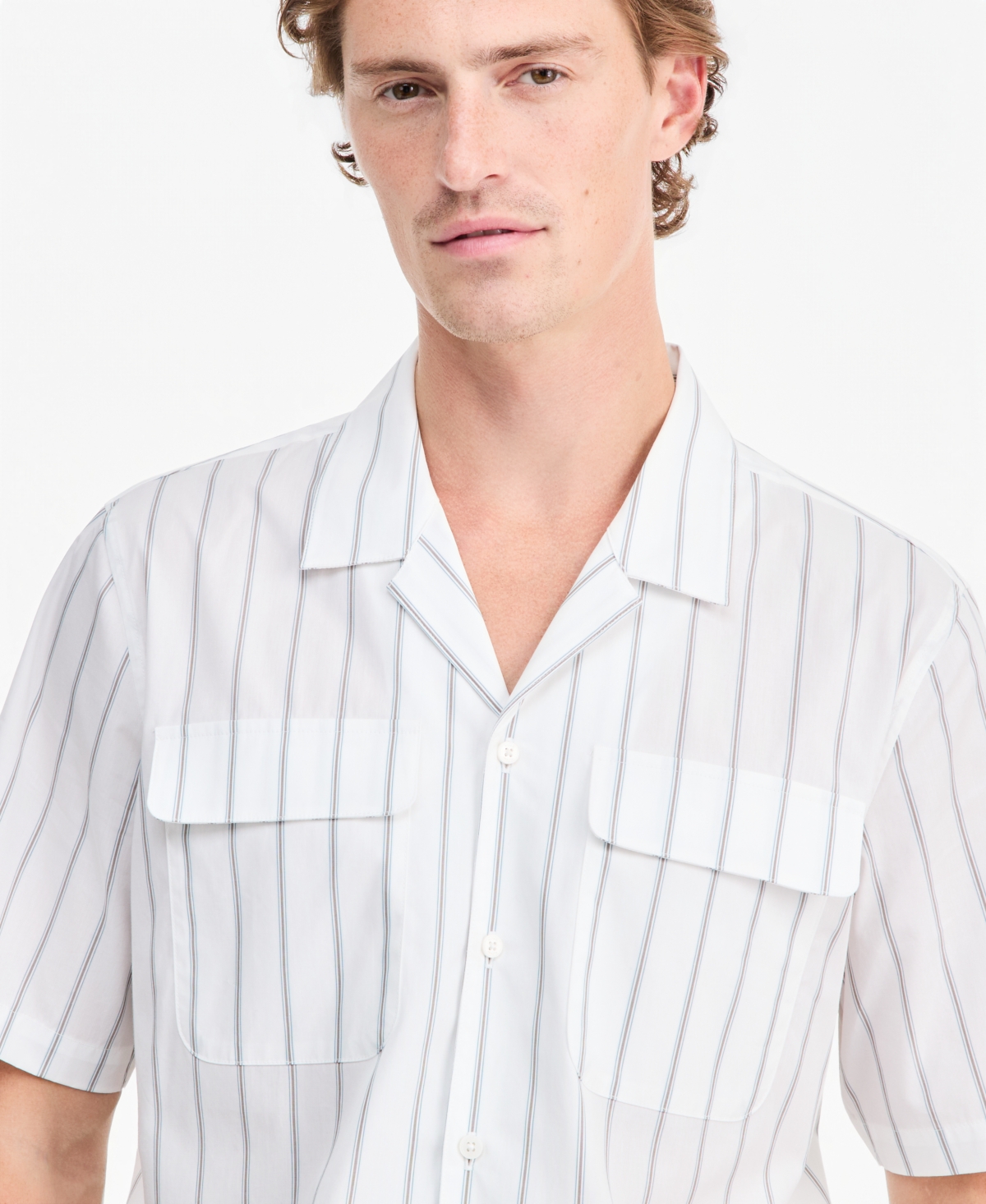 Alfani Men's Canvas Stripe Short-Sleeve Camp Shirt, Macy's Exclusive - Yd