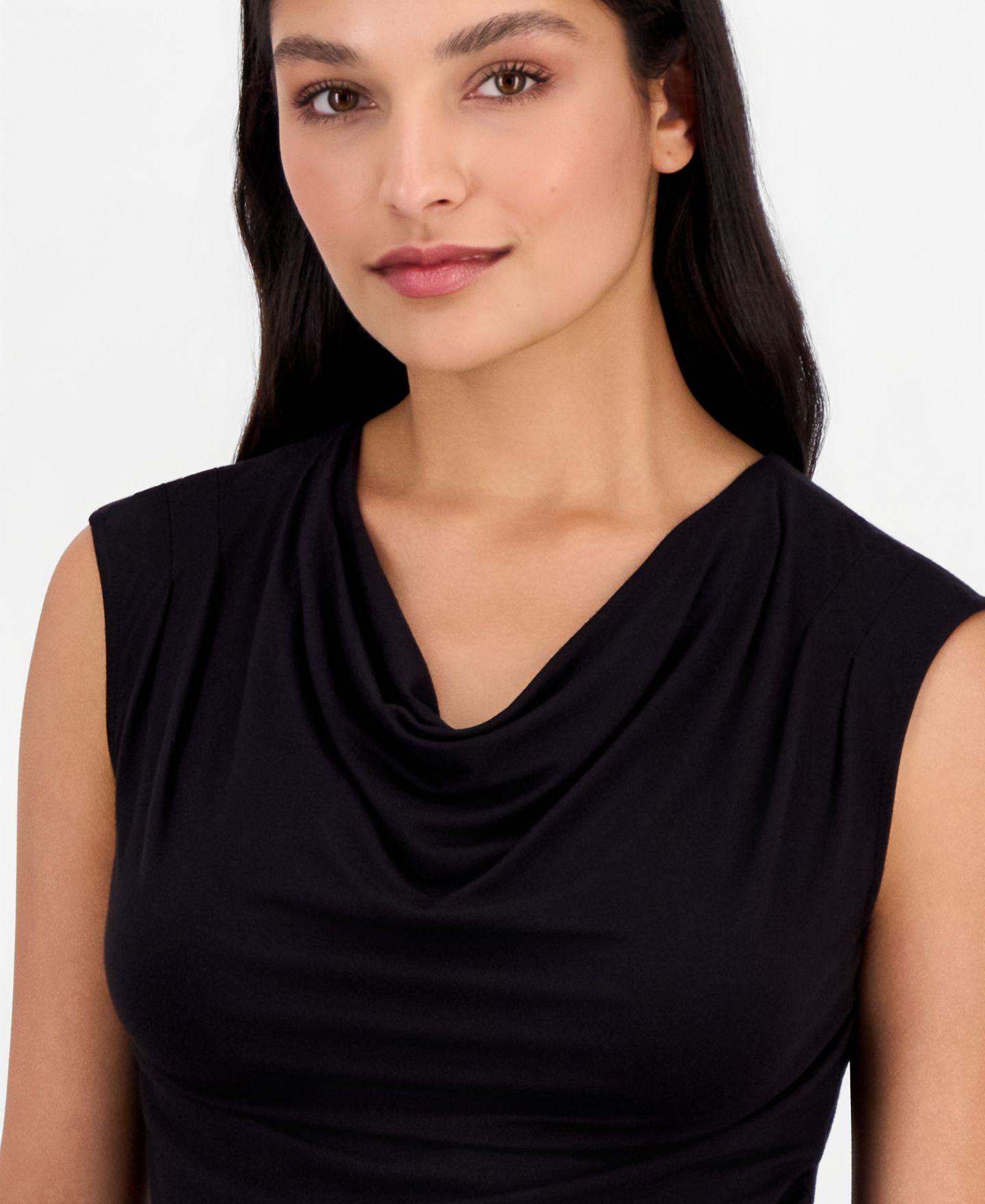 Женский плиссированный топ Anne Klein с воротником-хомутом без рукавов, цвет: Чёрный — фото 3