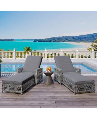 2-Piece Outdoor Wicker Reclining Chaise Lounge Set with Cushions
