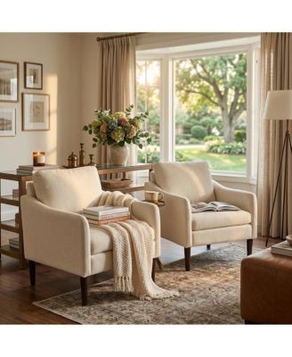 Mid Century Modern Accent Chairs Set of 2, Chenille Armchairs with Curved Arms, Comfortable Lounge and Reading Chairs for Living Room