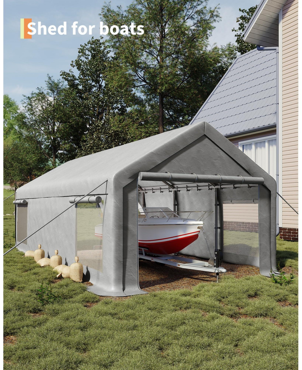 Homfan 12 x 20 Ft Pe Carport Canopy 2-Piece Set, Heavy Duty Outdoor Vehicle Shelter for Cars Trucks Boats