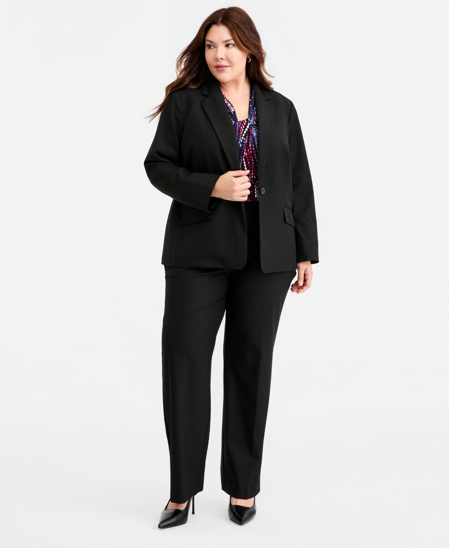 Женский пиджак Kasper Plus Size Machine Washable One-Button Blazer, цвет: Чёрный — фото 2