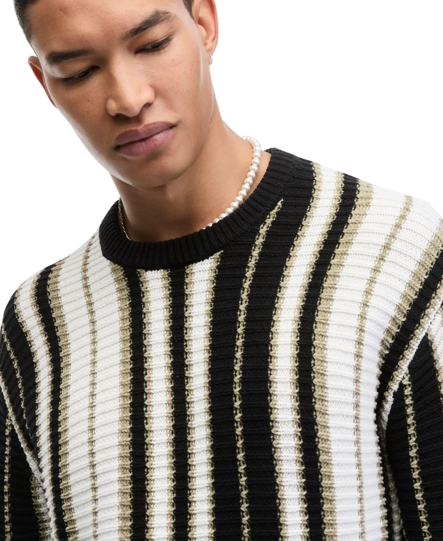 Мужской свитер Mode of One Vertical Stripe Relaxed Crewneck, цвет: Чёрный — фото 3