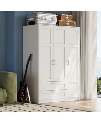 Storage Cabinet with 3 Doors, 2 Drawers, Hanging Rod, Soft-Close Hinges for Living Room, Entryway