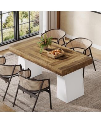 55-Inch MDF and Metal Frame Vintage Wood Grain Finish Rectangular Dining Table