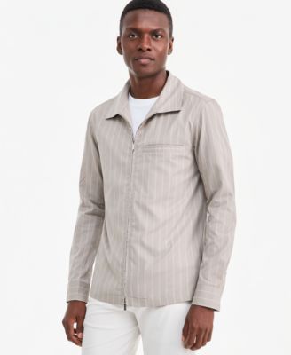Men's Zip Front Striped Long-Sleeve Shirt