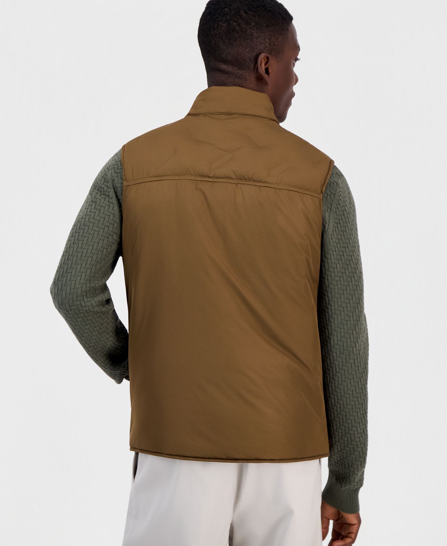 Мужской жилет Alfani Welded Alfatech Contrast-Trim Full-Zip Vest, цвет: Кедровый коричневый — фото 4