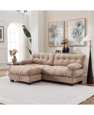 Modular Sectional Sofa Cloud Couch, Deep Seat L Shaped Couch with Ottoman,Comfy advanced flannelette Loveseat with 4 Pillows