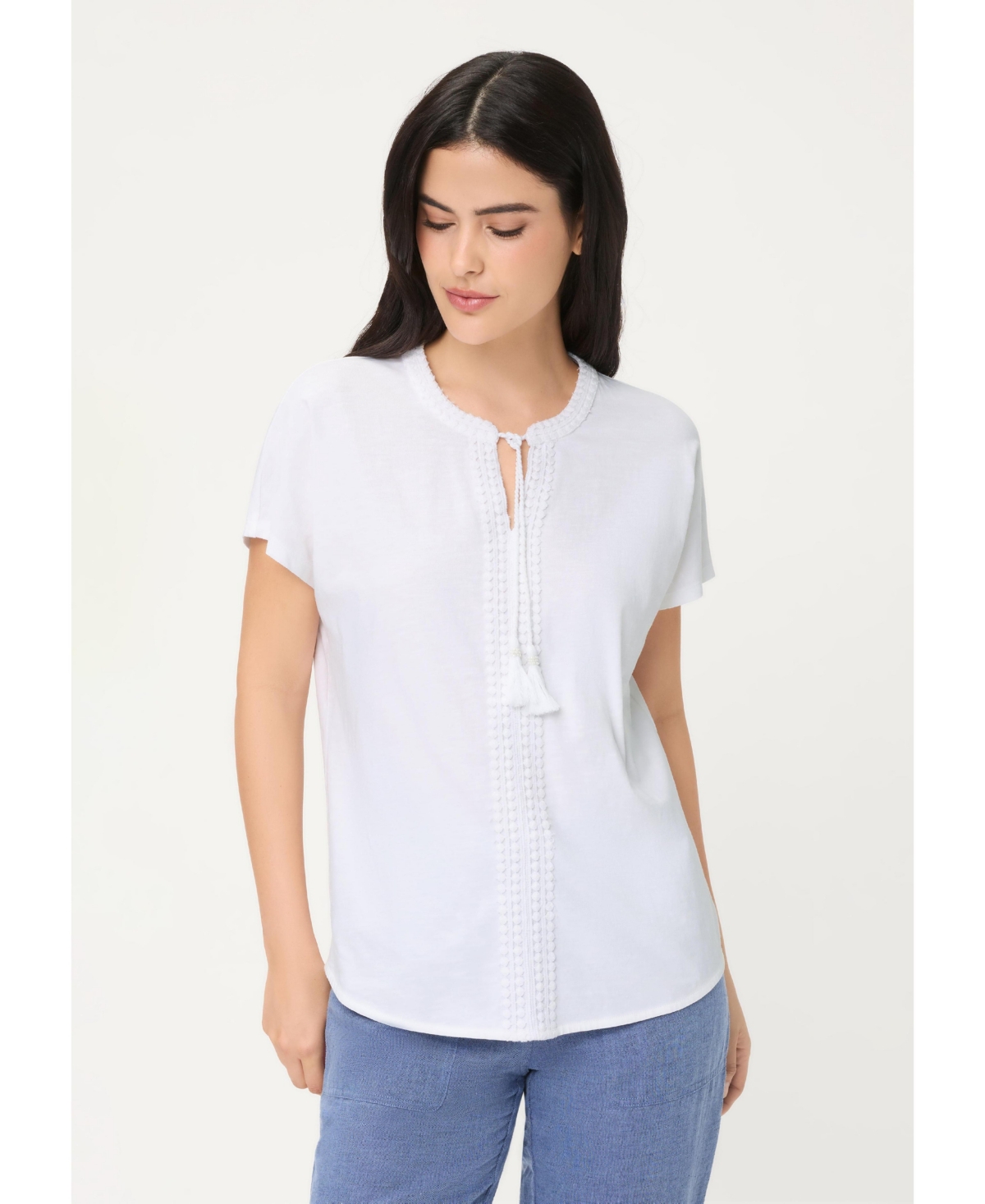 Olsen Women's Embroidered Tunic T-Shirt - White