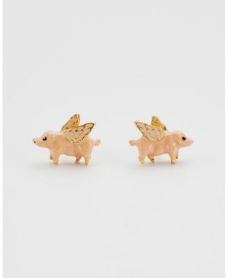 Gold Flying Pig Stud Earrings