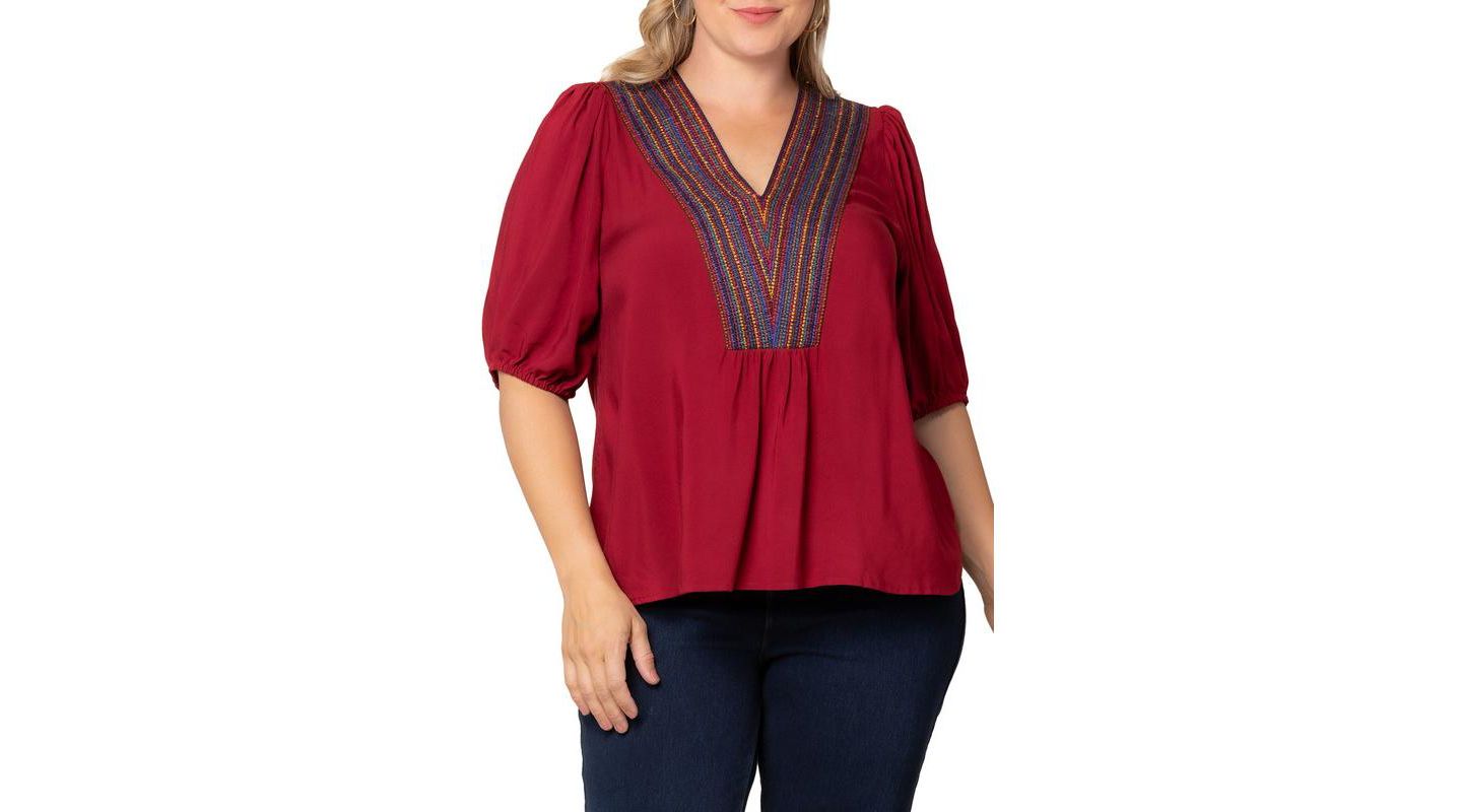 Женский топ Kiyonna Plus Size Tacoma Trim Neckline, цвет: Малиновый красный — фото 3